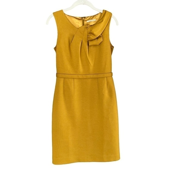 VINTAGE T TAHARI Sheath Belted Twisted Neckline Sleeveless Dress Gold Size 2 - Picture 1 of 14